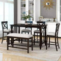 Whisen 6-Piece Counter Height Dining Table Set with Shelf 4 Chairs and Bench