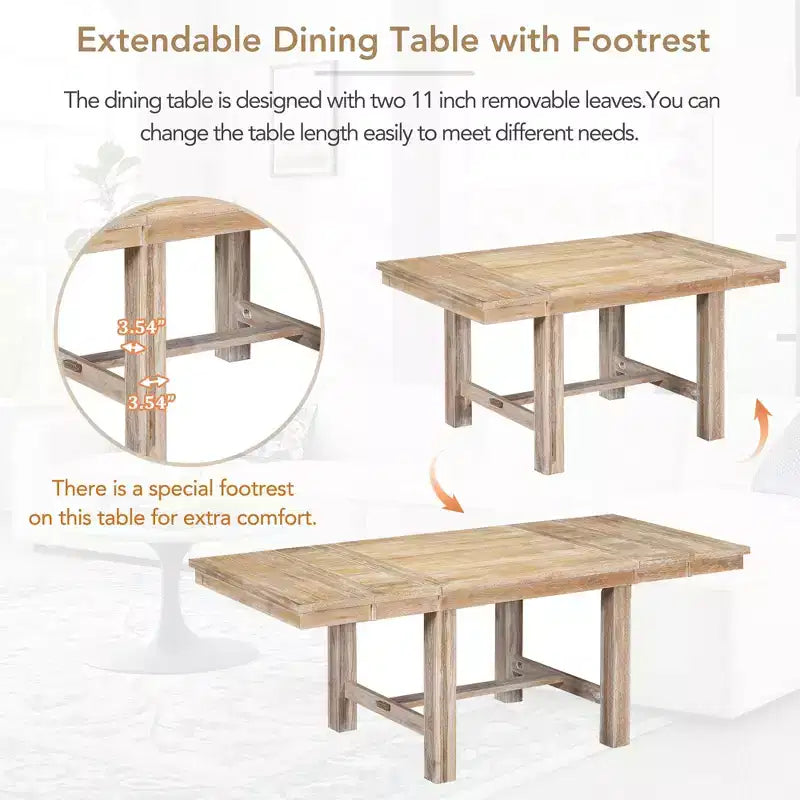 Table à manger extensible 6 pièces Whisen Farmhouse avec 4 chaises rembourrées et un banc
