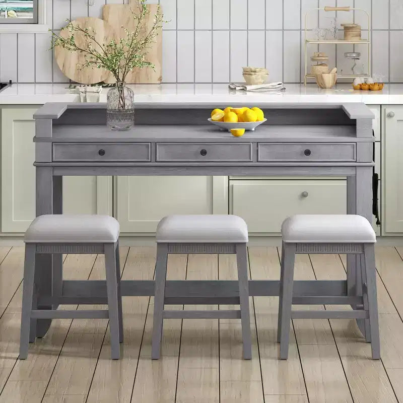 Ensemble table de bar Whisen 4 pièces avec 3 tabourets rembourrés et 3 tiroirs