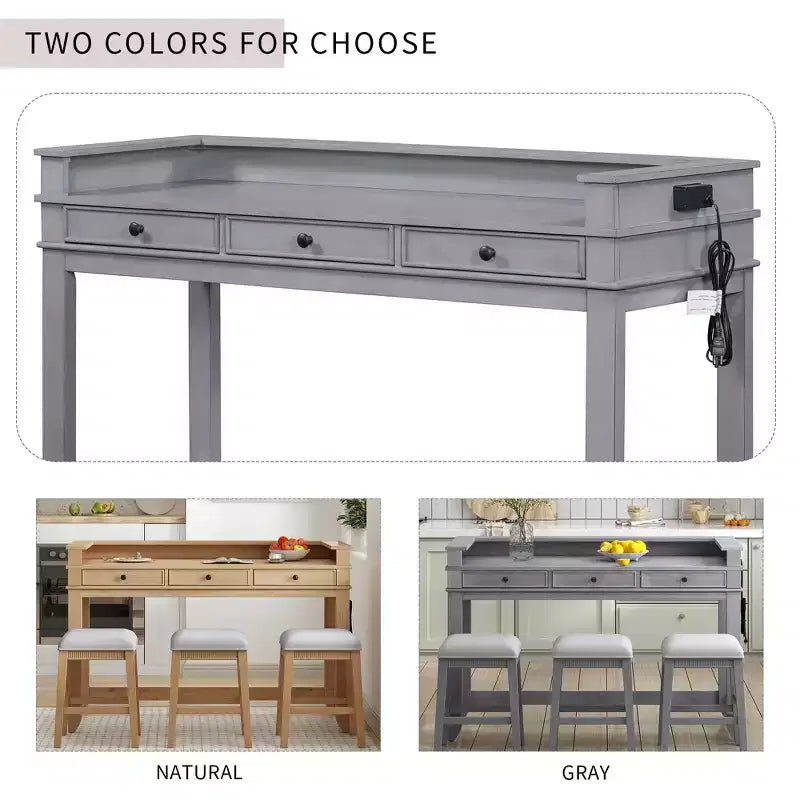 Ensemble table de bar Whisen 4 pièces avec 3 tabourets rembourrés et 3 tiroirs