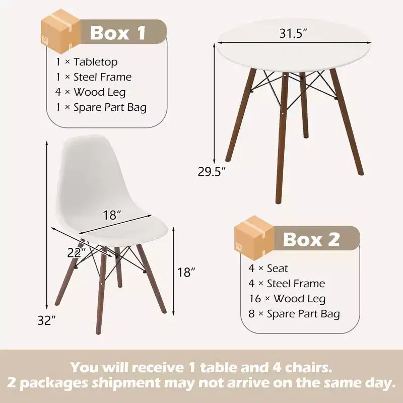 Costway Ensemble de table à manger moderne 5 pièces pour 4 personnes Table de salle à manger ronde avec pieds en bois massif Noir/Marron/Blanc