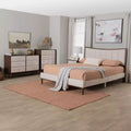 Baxton Studio Nikolai Mid-Century Channel Tufted Beige Fabric and Wenge Brown Wood 4-Piece Queen Bedroom Set