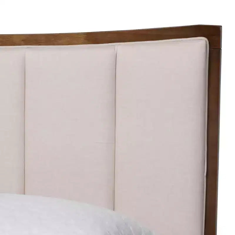 Ensemble de chambre queen 4 pièces Baxton Studio Nikolai avec tissu beige tufté capitonné et bois marron Wengé, style Mid-Century