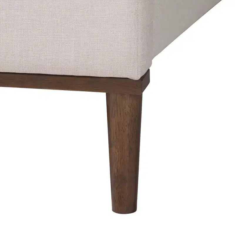 Ensemble de chambre queen 4 pièces Baxton Studio Nikolai avec tissu beige tufté capitonné et bois marron Wengé, style Mid-Century