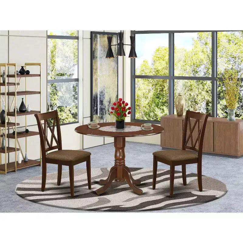 HomeStock Mahogany Round Dining Table Set with Chairs