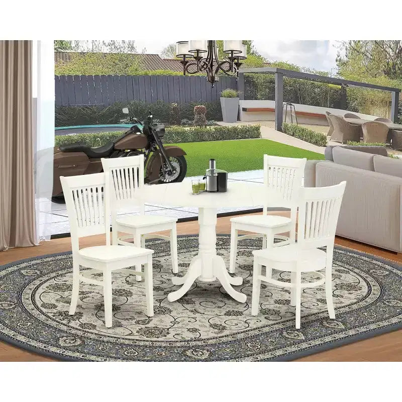 Ensemble table de salle à manger ronde et 4 chaises HomeStock en lin blanc, style moderne