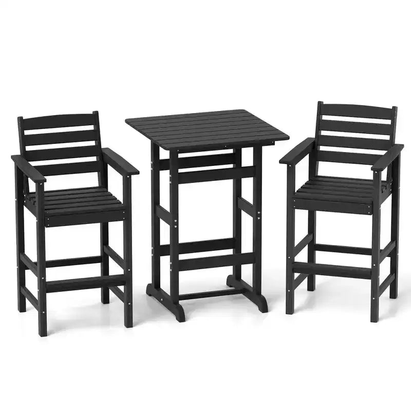 Ensemble de bar 3 pièces Costway pour terrasse, chaises de bar en PEHD avec table haute carrée, repose-pieds et dossier Bleu marine/Gris/Marron/Noir