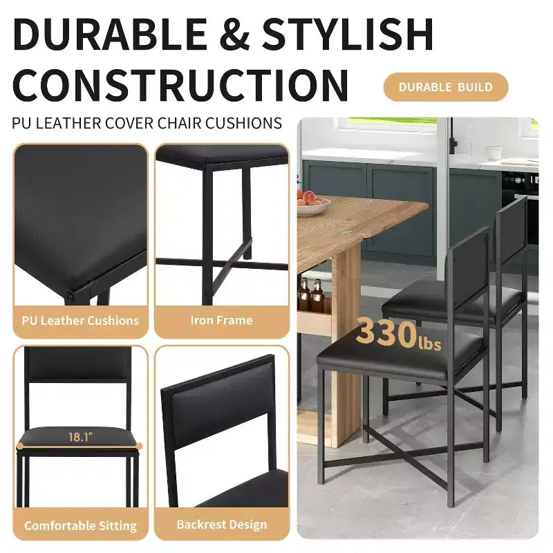 Ensemble de salle à manger extensible Whisen Modern 5 pièces, table carrée pliable avec chaises rembourrées en cuir