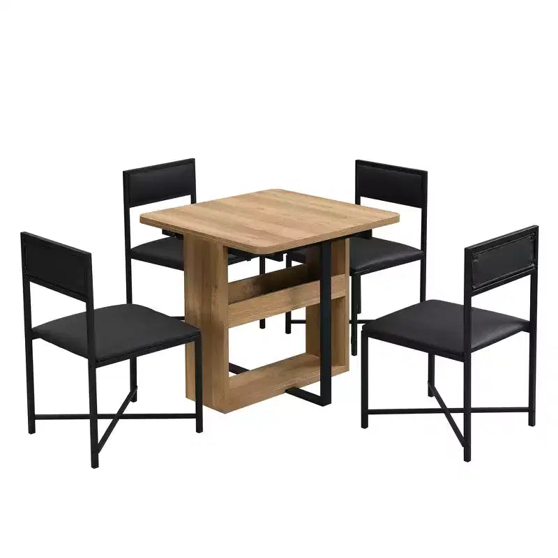 Ensemble de salle à manger extensible Whisen Modern 5 pièces, table carrée pliable avec chaises rembourrées en cuir