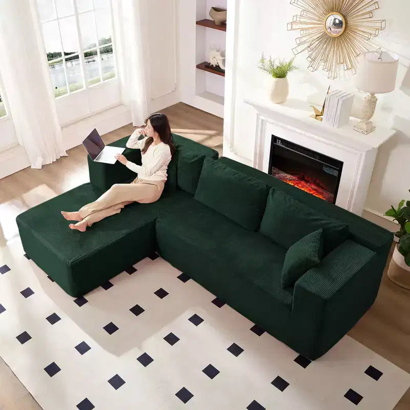 Mjkone Canapé sectionnel moderne 2 pièces 106'' en velours côtelé, à combinaison libre, en forme de L, avec siège profond, canapé-lit rembourré avec chaise longue gauche