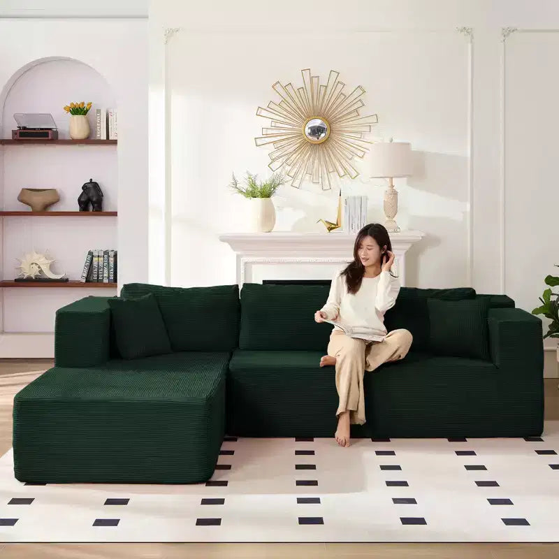 Mjkone Canapé sectionnel moderne 2 pièces 106'' en velours côtelé, à combinaison libre, en forme de L, avec siège profond, canapé-lit rembourré avec chaise longue gauche