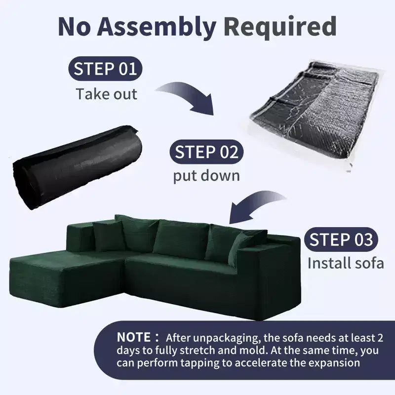 Mjkone Canapé sectionnel moderne 2 pièces 106'' en velours côtelé, à combinaison libre, en forme de L, avec siège profond, canapé-lit rembourré avec chaise longue gauche