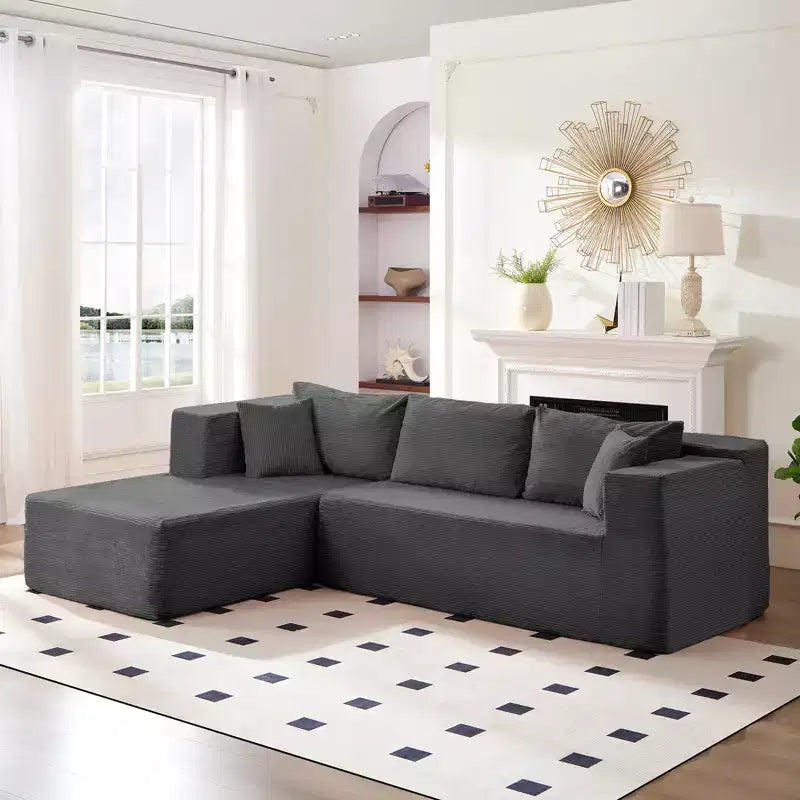 Mjkone Canapé sectionnel moderne 2 pièces 106'' en velours côtelé, à combinaison libre, en forme de L, avec siège profond, canapé-lit rembourré avec chaise longue gauche
