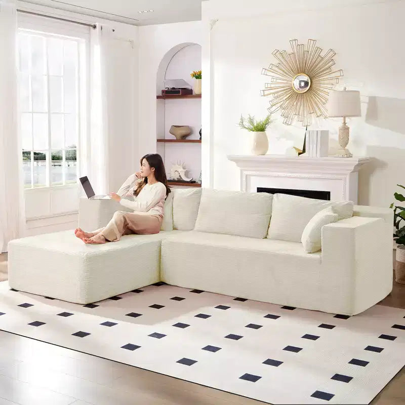 Mjkone Canapé sectionnel moderne 2 pièces 106'' en velours côtelé, à combinaison libre, en forme de L, avec siège profond, canapé-lit rembourré avec chaise longue gauche