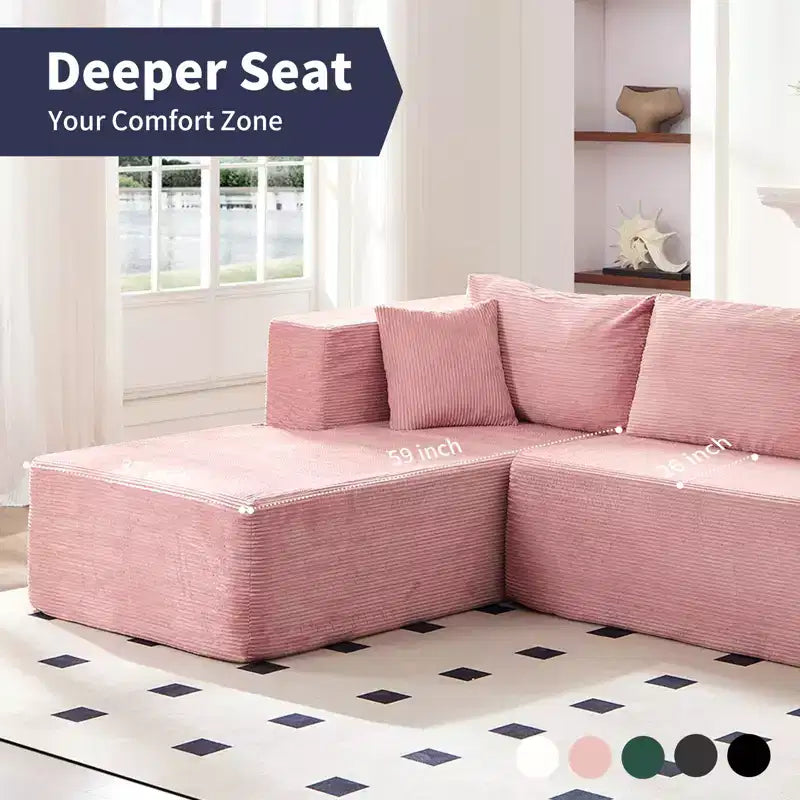 Mjkone Canapé sectionnel moderne 2 pièces 106'' en velours côtelé, à combinaison libre, en forme de L, avec siège profond, canapé-lit rembourré avec chaise longue gauche