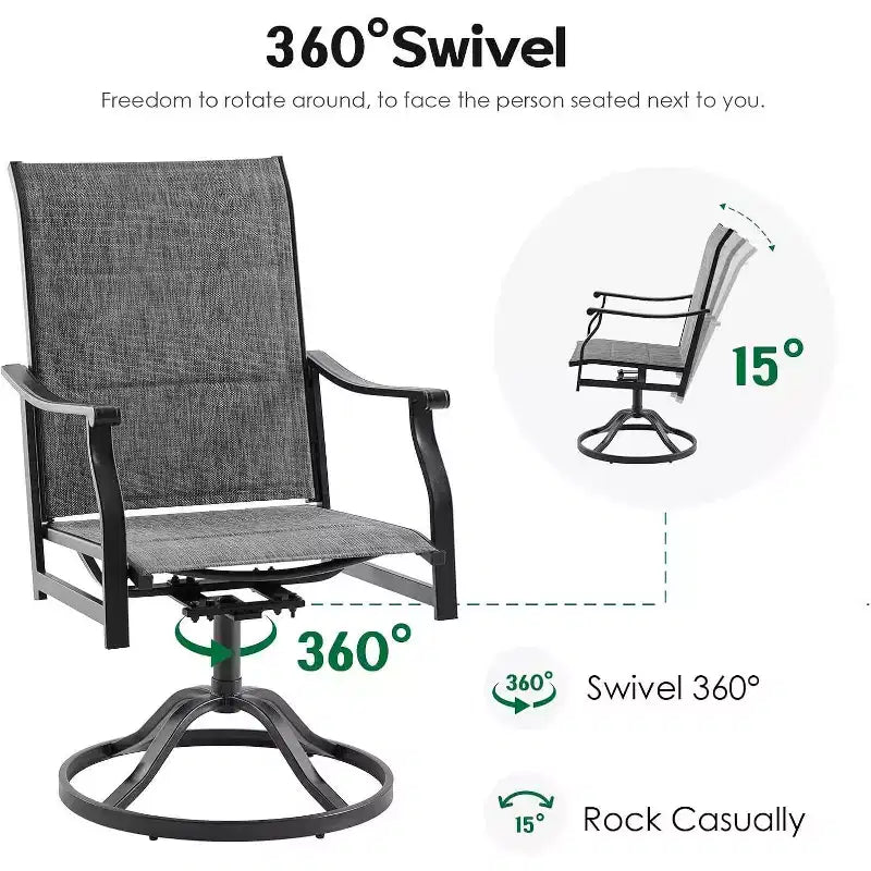 Ensemble de 4 chaises de salle à manger de patio pivotantes - Tissu textilène rembourré pour un confort tout temps, design ergonomique idéal pour la cour arrière, le balcon et le jardin