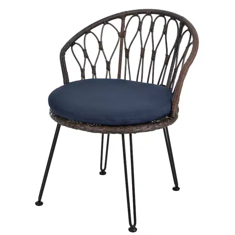 Ensemble de loisirs d'extérieur Whisen, 2 fauteuils individuels en rotin avec une table ronde en verre, idéal pour les patios, balcons et cours.