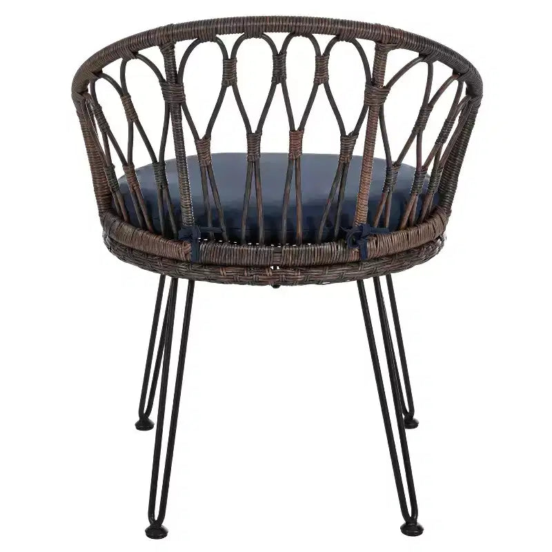 Ensemble de loisirs d'extérieur Whisen, 2 fauteuils individuels en rotin avec une table ronde en verre, idéal pour les patios, balcons et cours.