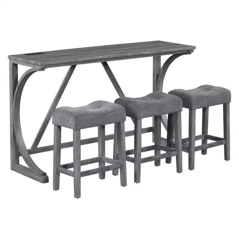 Ensemble de salle à manger de 4 pièces hauteur bar style ferme avec 3 tabourets, ensemble de salle à manger hauteur comptoir, ensemble de table de petit-déjeuner, ensemble de salle à manger bistrot, rustique et industriel - ModernLuxe