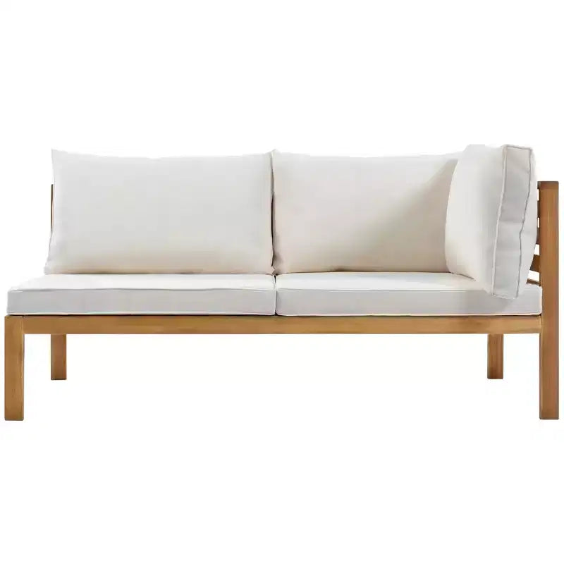 Canapé d'angle de conversation Whisen Patio, ensemble canapé d'extérieur en bois d'acacia, salon de jardin avec table basse et coussins résistants à l'eau
