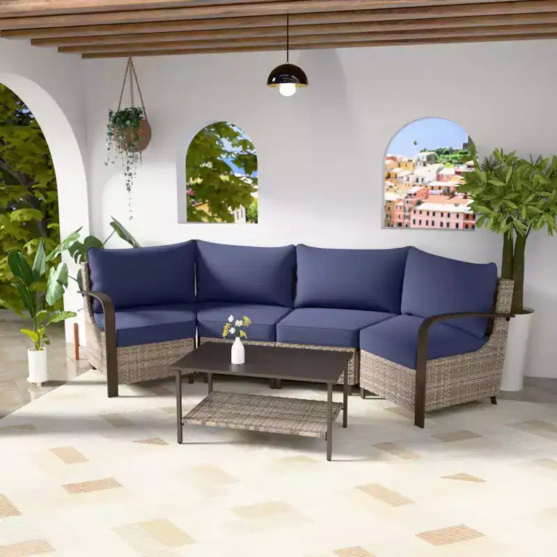 Ensemble de meubles de patio d'extérieur EAGLE PEAK Coastal Vista, ensemble de conversation de patio en osier incurvé demi-lune avec table basse