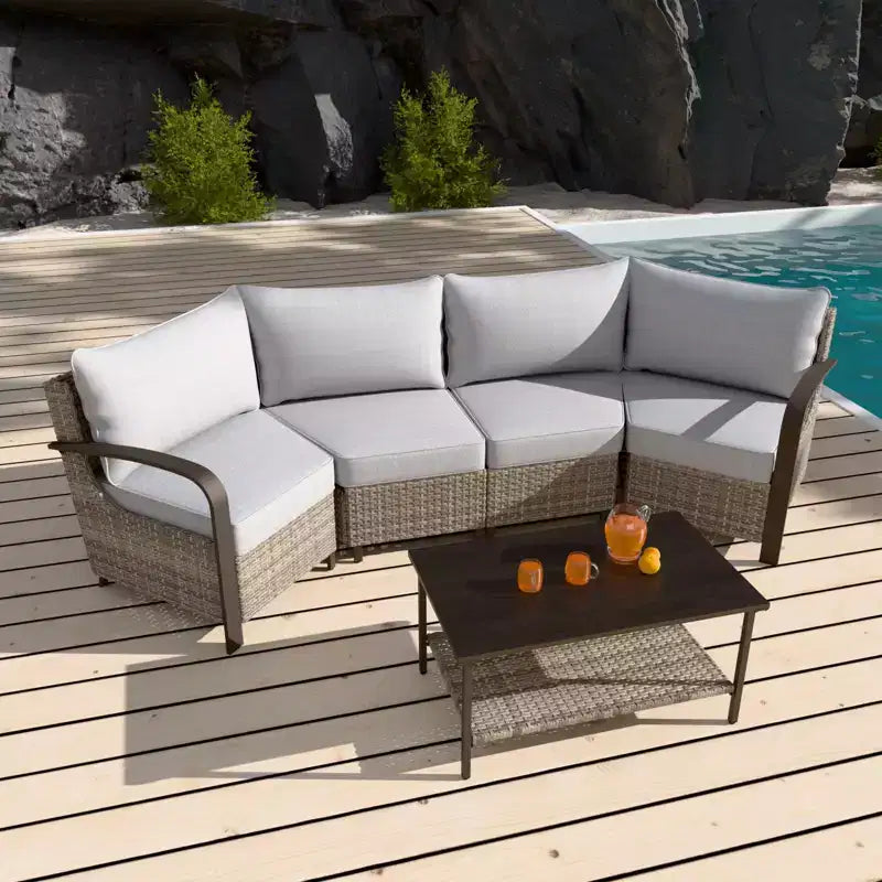 Ensemble de meubles de patio d'extérieur EAGLE PEAK Coastal Vista, ensemble de conversation de patio en osier incurvé demi-lune avec table basse