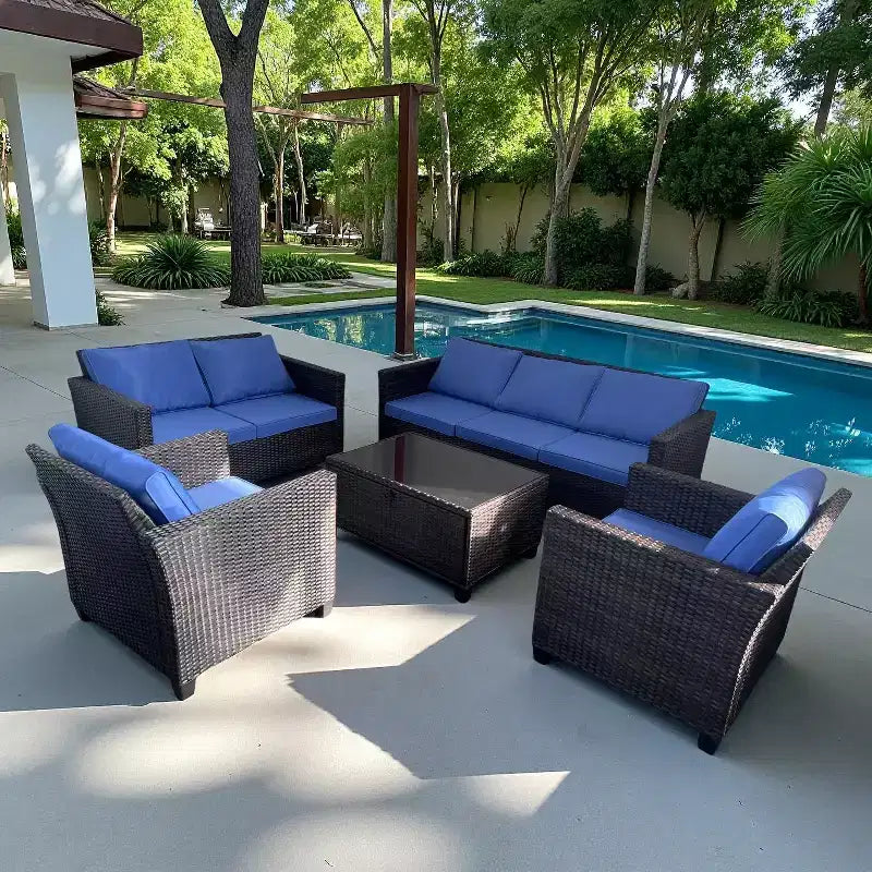 5-Piece Outdoor Patio Furniture Set, 7-Seat PE Rattan Sectional Sofa with Storage Table & Water-Resistant Cushions for Backyard, Deck & Poolside