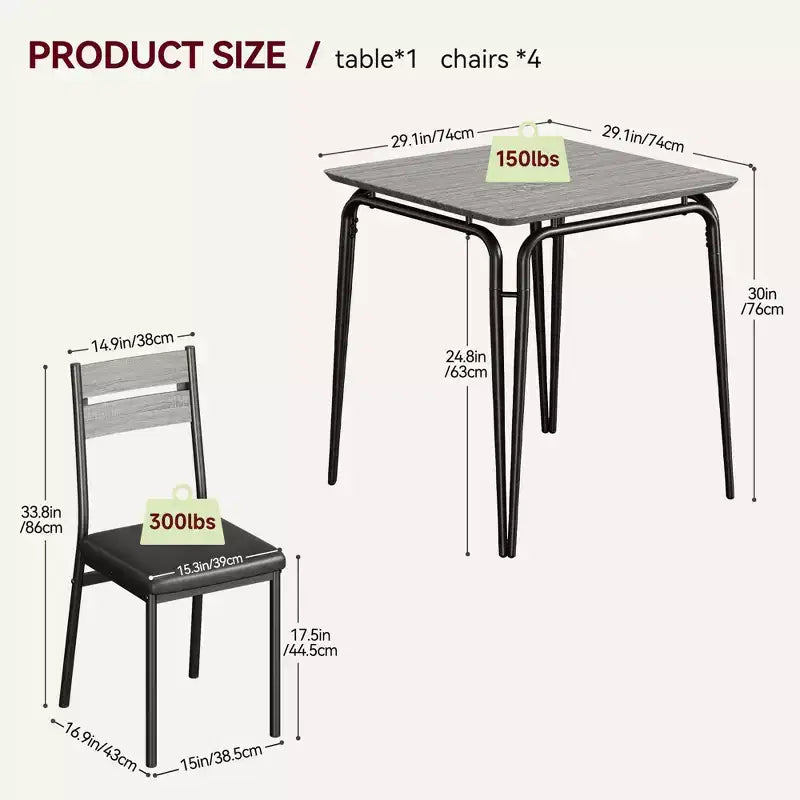 Table à manger pour 2 personnes - Petite table et chaises, Ensemble de salle à manger carré, Ensemble de table à dîner, Ensembles de cuisine et de salle à manger 3 pièces pour petit espace, appartement
