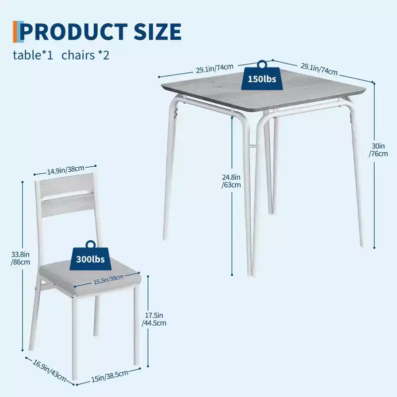 Table à manger pour 2 personnes - Petite table et chaises, Ensemble de salle à manger carré, Ensemble de table à dîner, Ensembles de cuisine et de salle à manger 3 pièces pour petit espace, appartement