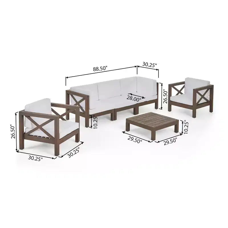 Christopher Knight Home Malcolm — Ensemble de canapé sectionnel d'extérieur 5 places en bois d'acacia avec table basse et coussins