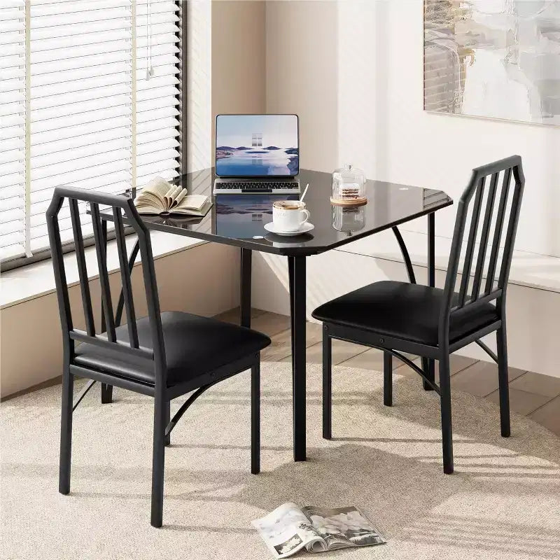 Ensemble table à manger et 2 chaises, ensemble table de cuisine et 2 chaises avec coussin en PU ultra confortable, meubles avec chaises de cuisine adaptés aux petits espaces