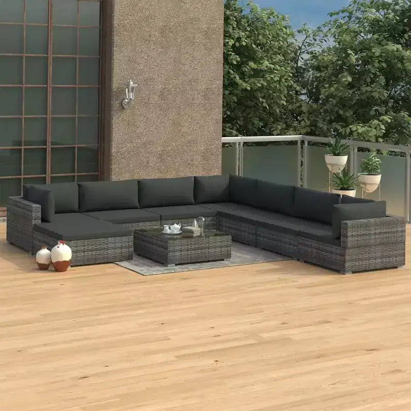 vidaXL Salon de jardin 9 pièces gris