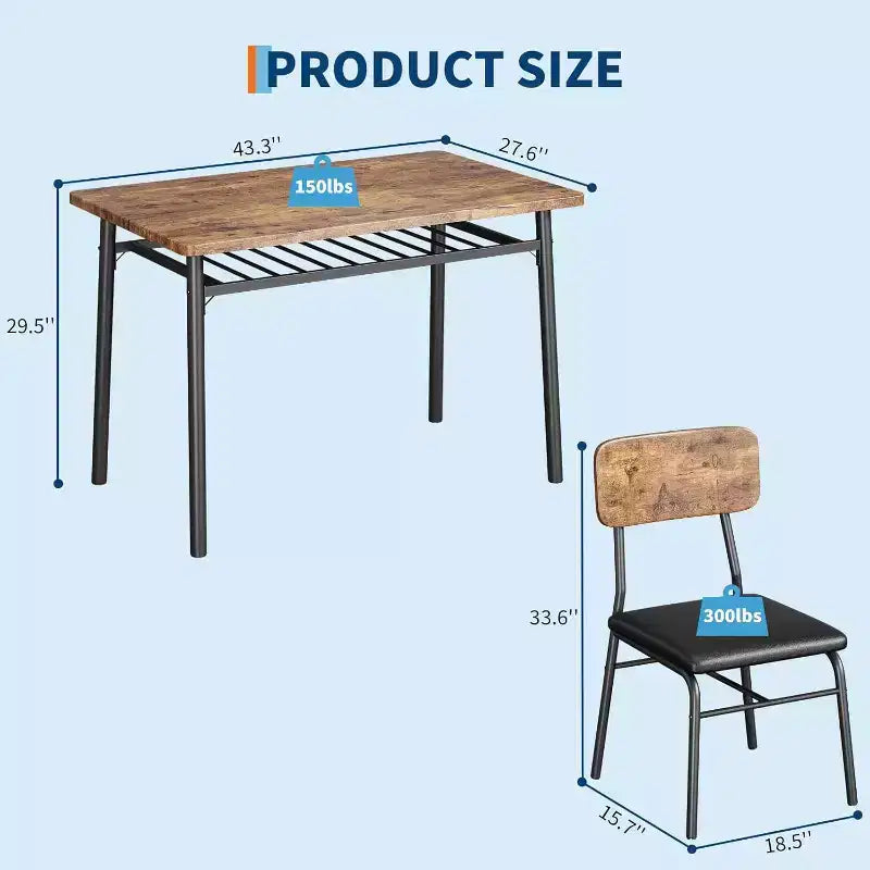 Ensemble de salle à manger 5 pièces pour 4 personnes, table de cuisine en bois avec étagère de rangement, 4 chaises rembourrées, ensemble de salle à manger pour petit espace, appartement