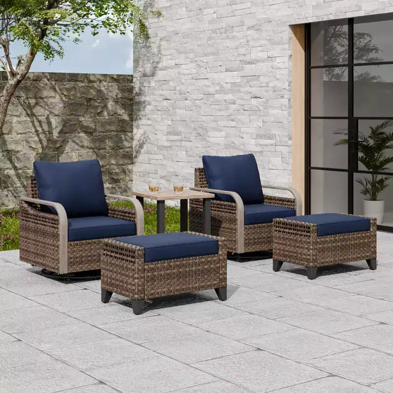 EAGLE PEAK Table et chaises de bistrot en osier, meubles de patio extérieur, fauteuils à bascule pivotants avec poufs et table, ensemble de 5 pièces