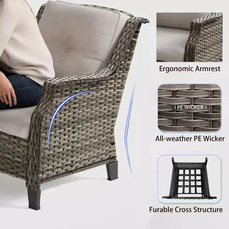 Ensemble de meubles de patio Bestier, ensemble de conversation en osier 5 pièces avec coussin épais et poufs, chaises de canapé en rotin d'extérieur pour arrière-cour, jardin, porche