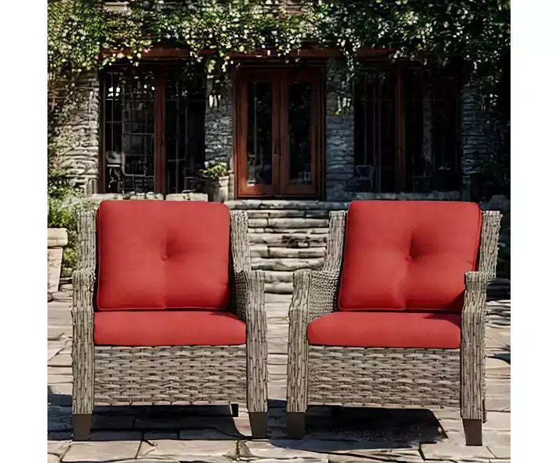 Ensemble de meubles de patio Bestier, ensemble de conversation en osier 5 pièces avec coussin épais et poufs, chaises de canapé en rotin d'extérieur pour arrière-cour, jardin, porche
