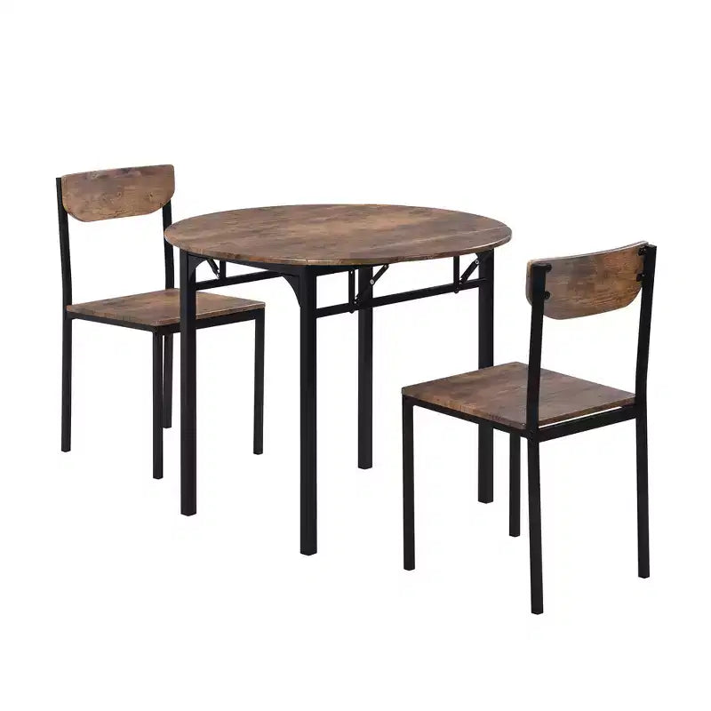 Ensemble de salle à manger rond 3 pièces Whisen avec abattant et 2 chaises - Noir et marron