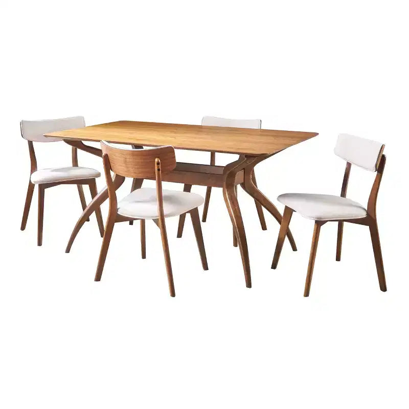 GDFStudio Megann Ensemble de salle à manger 5 pièces en tissu et bois, style moderne milieu de siècle