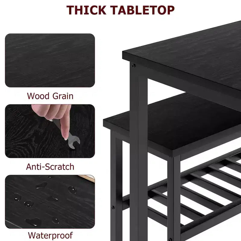 Ensemble table à manger et 4 chaises, table de cuisine moderne avec chaises et banc pour petit espace, ensemble de salle à manger 4 personnes avec cadre en métal et étagère de rangement