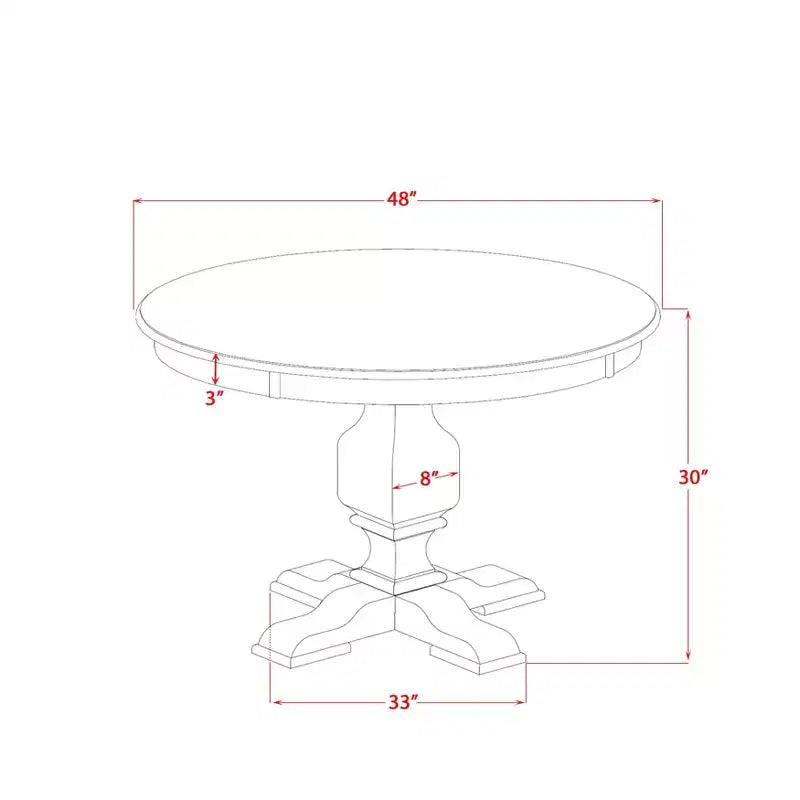 Ensemble de salle à manger 5 pièces HomeStock Belmont – Table de salle à manger à pied central et 4 chaises de salle à manger Parson dossier haut couleur sable clair – Finition noyer antique