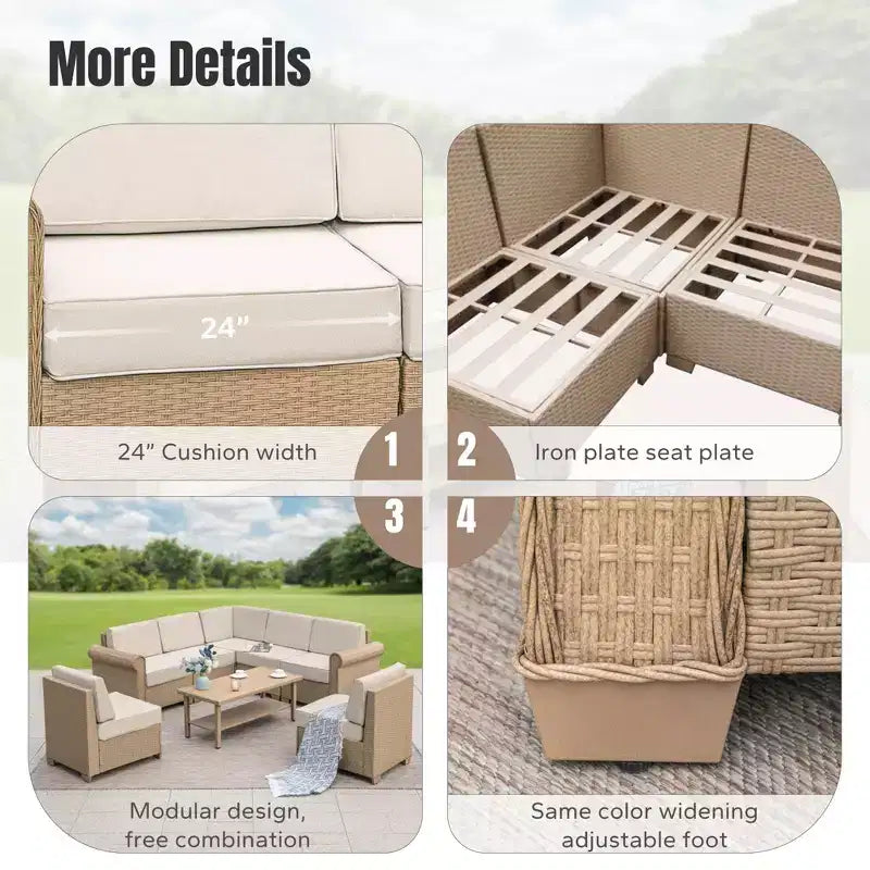 Captiva Designs – Salon de jardin sectionnel grand format en osier avec coussins