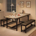 Farmhouse Extendable Dining Table Set for 4/ 6, Large Dining Table Set with Two Upholstered Benches, for Home, Dining room Rustic Gray