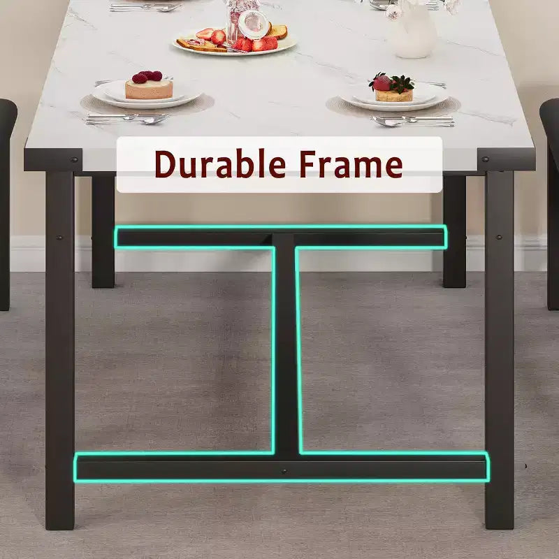 Ensemble Table à Manger Extensible de Ferme pour 4/6 Personnes, Grand Ensemble de Table à Manger avec Deux Bancs Rembourrés, pour Maison, Salle à Manger Marbre Blanc