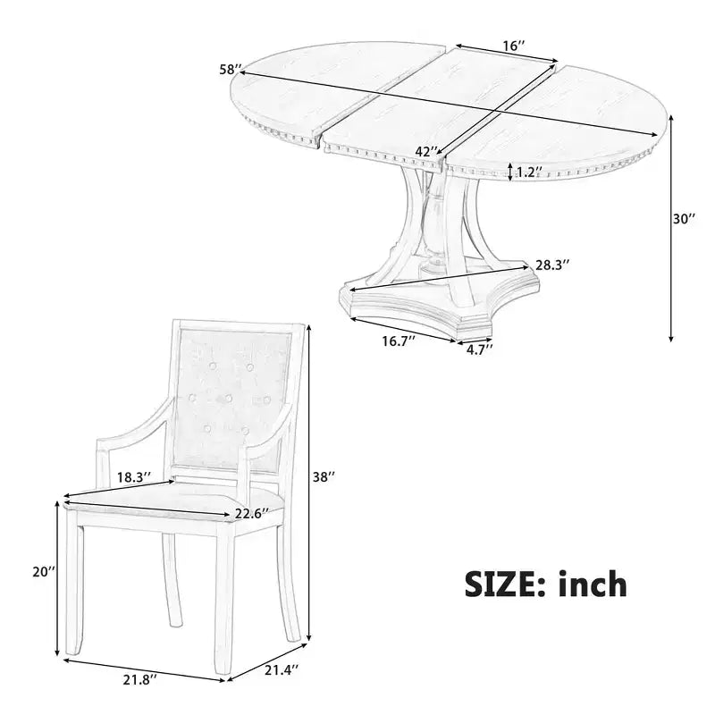 Ensemble de salle à manger rond 5 pièces Polibi avec table extensible de style rétro