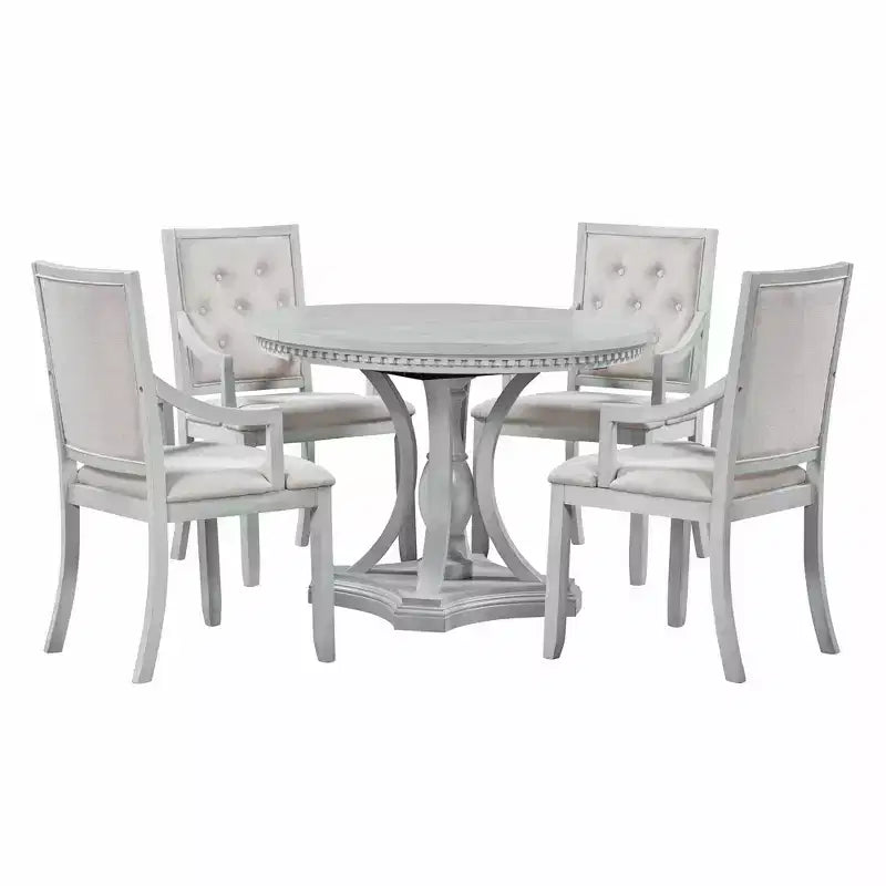 Ensemble de salle à manger rond 5 pièces Polibi avec table extensible de style rétro