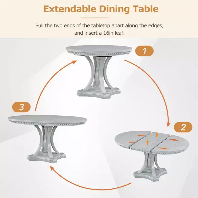 Ensemble de salle à manger rond 5 pièces Polibi avec table extensible de style rétro