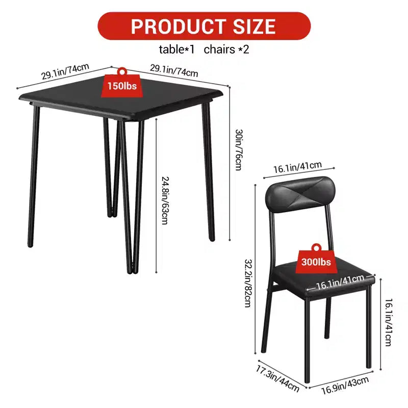Table à manger pour 2, Ensemble table et chaises petites pour 2, Ensemble de dînette carré pour 2, Ensembles de 3 pièces pour cuisine et salle à manger pour petits espaces, appartement, bureau à domicile