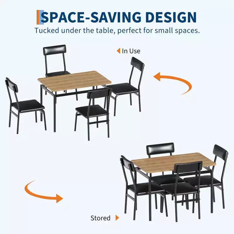 Ensemble de table à manger pour 4 personnes, 5 pièces, en bois, 4 chaises rembourrées en PU, cadre en métal, ensemble de dînette pour salle à manger, fête, appartement