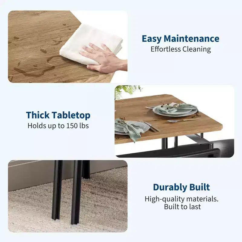 Ensemble de table à manger pour 4 personnes, 5 pièces, en bois, 4 chaises rembourrées en PU, cadre en métal, ensemble de dînette pour salle à manger, fête, appartement