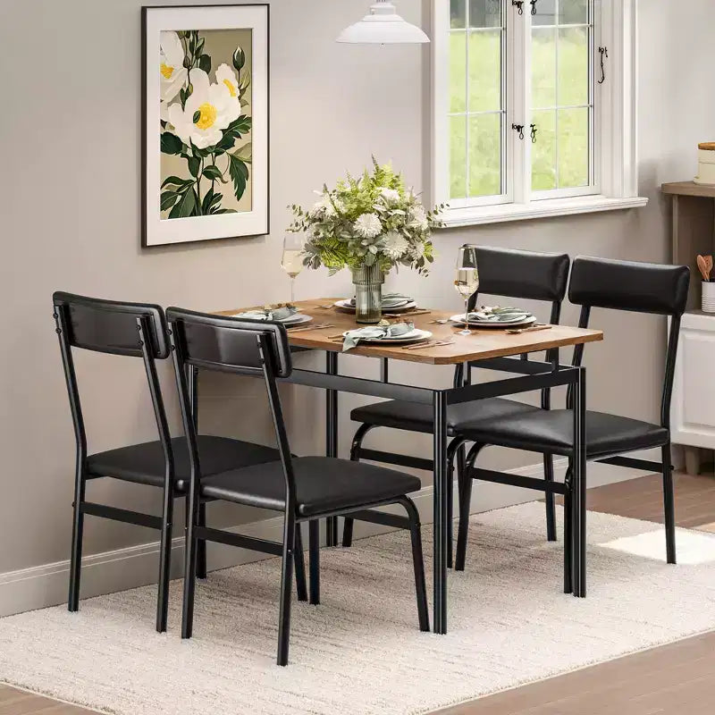 Ensemble de table à manger pour 4 personnes, 5 pièces, en bois, 4 chaises rembourrées en PU, cadre en métal, ensemble de dînette pour salle à manger, fête, appartement